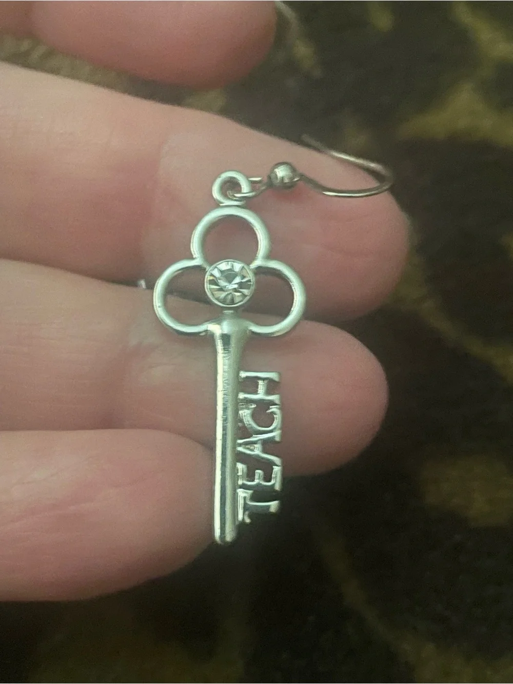 New Silver 'Teach' Key Dangle Earrings
